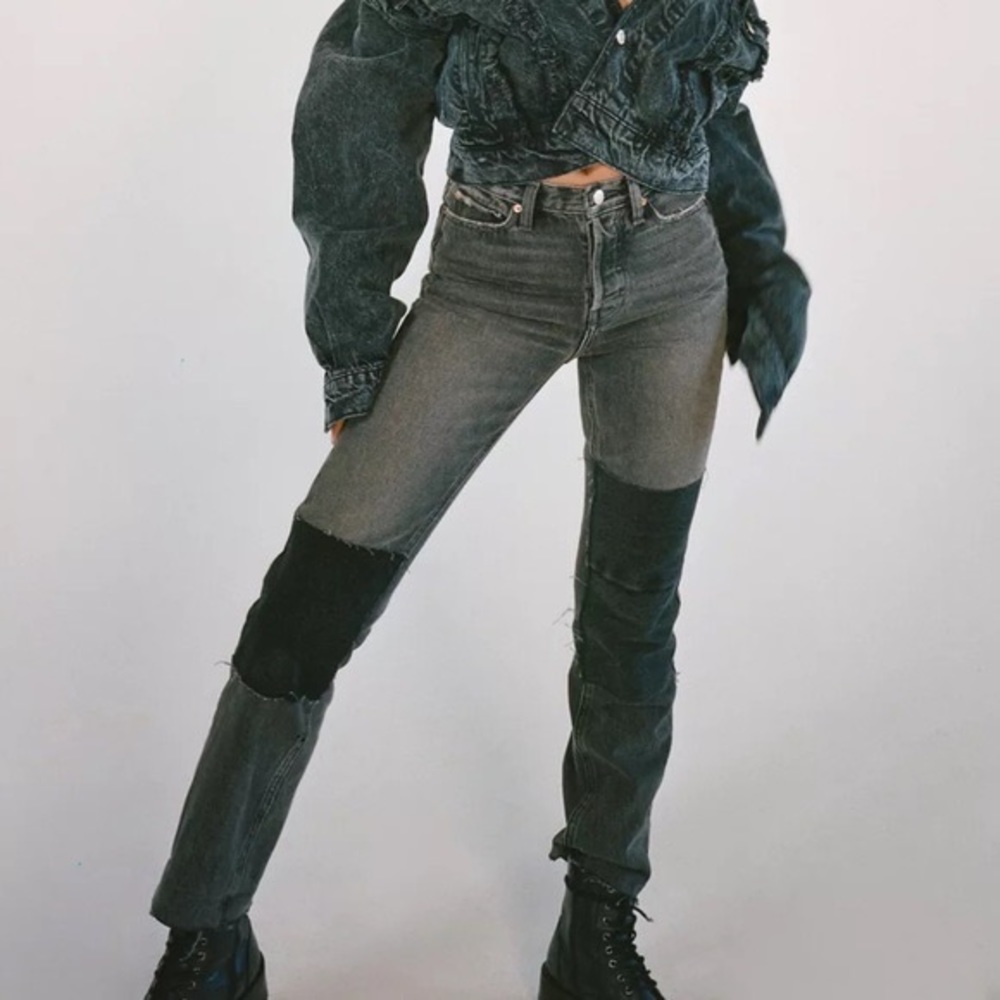UO BDG High-Waisted Slim Straight Jean - Patchwork Black Denim